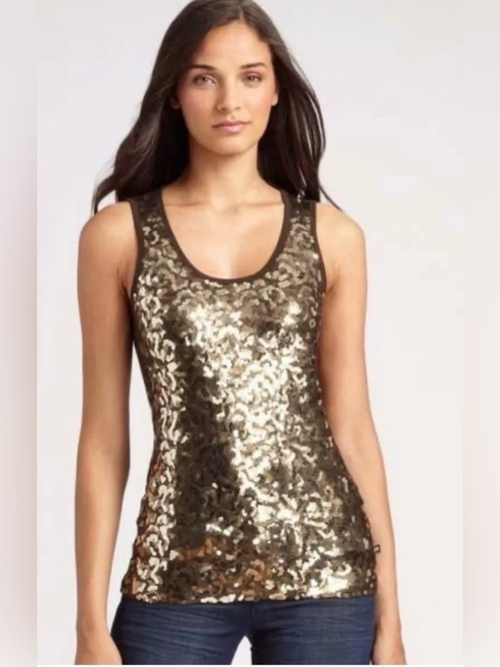 Michael Kors, Golden Camo Sequin Tank Top, Size S. Pre-owned